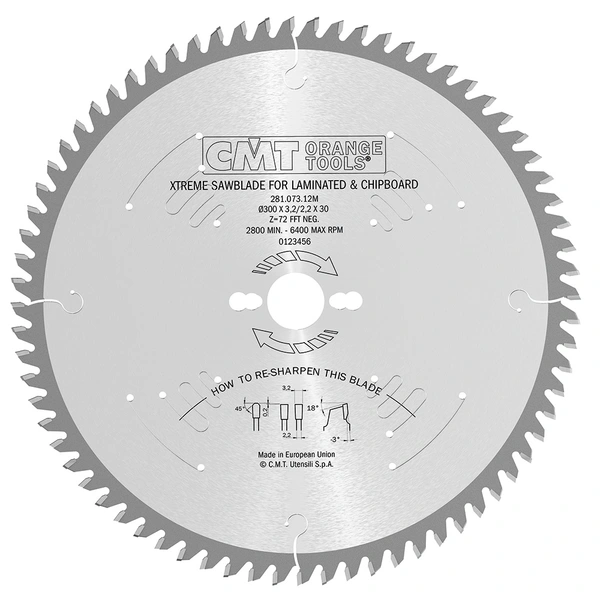 CMT formatsågklinga 300x3,2x2,2x30 mm Z72 281.073.12M för laminat och spånskiva