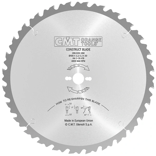 CMT kromad sågklinga 400x3,2x2,2x30 mm Z28 286.028.16M Construct Blade för trä och byggmaterial
