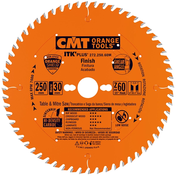 CMT universalklinga 250x2,4x1,8x30 mm Z60 272.250.60M ITK Plus Finish för fin kapning i trä och skivmaterial