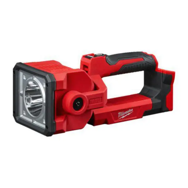 Milwaukee M18 LED arbetslampa med batteridrift och justerbart huvud för kraftfull arbetsbelysning på byggarbetsplats