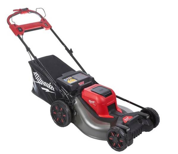 Milwaukee M18 batteridriven gräsklippare med uppsamlare och robust chassi för professionell fastighetsskötsel