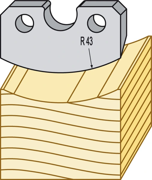 Hålkärlsfräs i HSS för TB90 som fräser konkav träprofil med radie R43 enligt teknisk ritning.