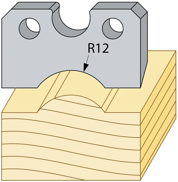 Kvartslist profilstål i HSS för TB90 som fräser rundad kvartsprofil i trä med radie R12 enligt teknisk ritning.