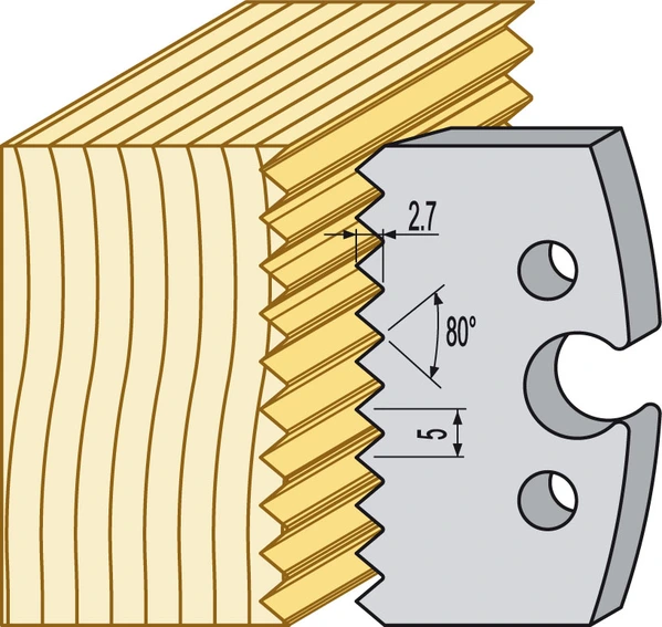 Limfogfräs i HSS för TB90 som fräser tandad limfogprofil i massivträ med 80° vinkel, 2,7 mm tanddjup och 5 mm mått enligt teknisk ritning.