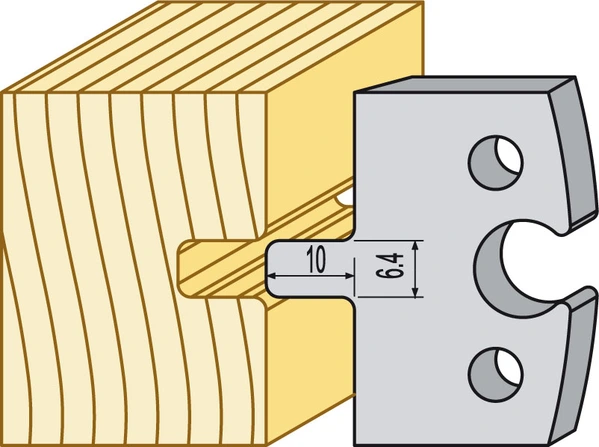 Not och spont profilstål i HSS för TB90 som fräser spontprofil i massivträ med 10 mm tapp och 6,4 mm höjd enligt teknisk ritning.