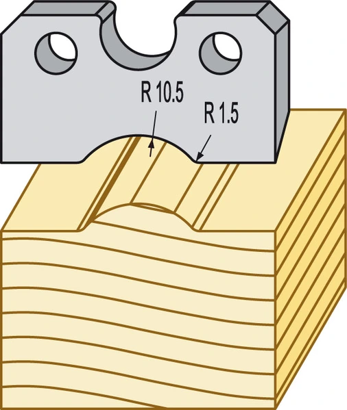 Rundstavsfräs i HSS för TB90 som fräser rundprofil i trä med radier R10,5 och R1,5 enligt teknisk ritning.