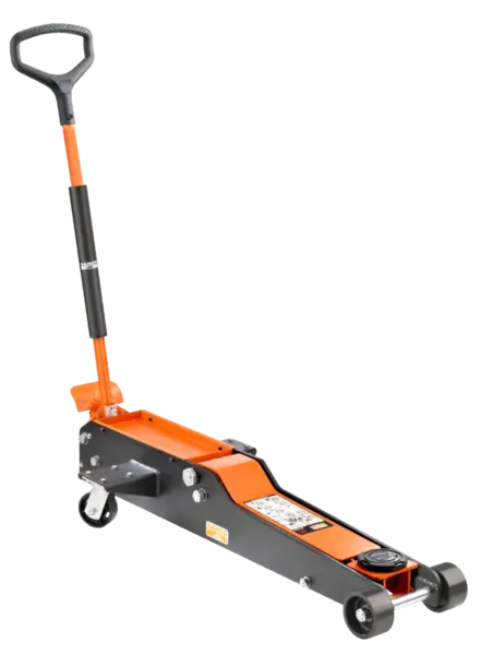 Bahco hydraulisk garage-domkraft med långt handtag och robust konstruktion för säker och stabil lyftning av fordon i verkstad och garage.