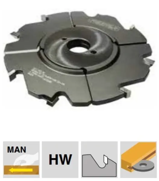 Notfräs för vertikalfräs med hårdmetallskär (HW) för exakt spårfräsning och notning i massivt trä och skivmaterial.