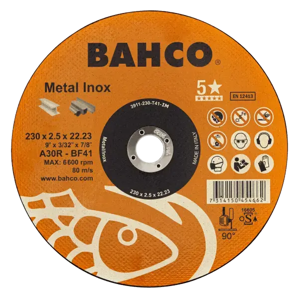 Bahco kapskiva 230 x 2,5 x 22,23 mm för metall och rostfritt stål, kap- och slipskiva för vinkelslip med hög prestanda och 6600 rpm max.