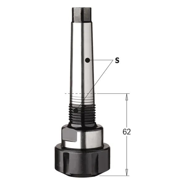 ISO30 CNC-chuck med ER-spännhylsa och gängad infästning, 62 mm längd – verktygshållare för exakt uppspänning i CNC-maskin