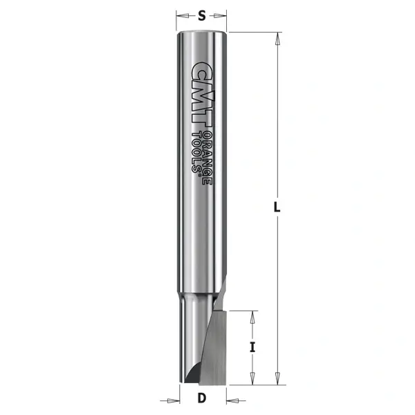 Diamantfräs Z1 (PCD) för CNC med en skäregg, skaftfräs för MDF och skivmaterial med måttangivelser D, L och S