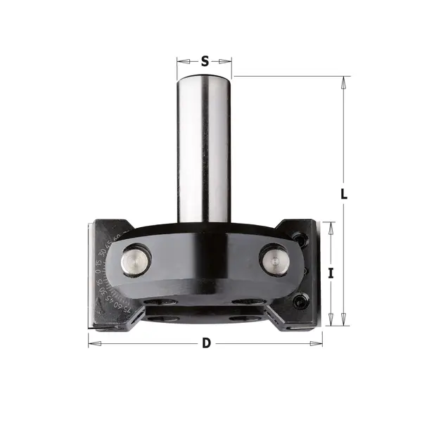 Justerbar fasfräs för CNC med ställbar vinkel och vändskär, för exakt fasning i trä och MDF, mått D, L och S angivna
