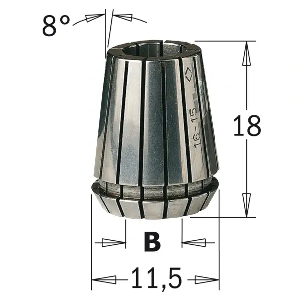 ER-spännhylsa för CNC med 8° konvinkel och 18 mm längd, precision collet för exakt uppspänning av fräsverktyg