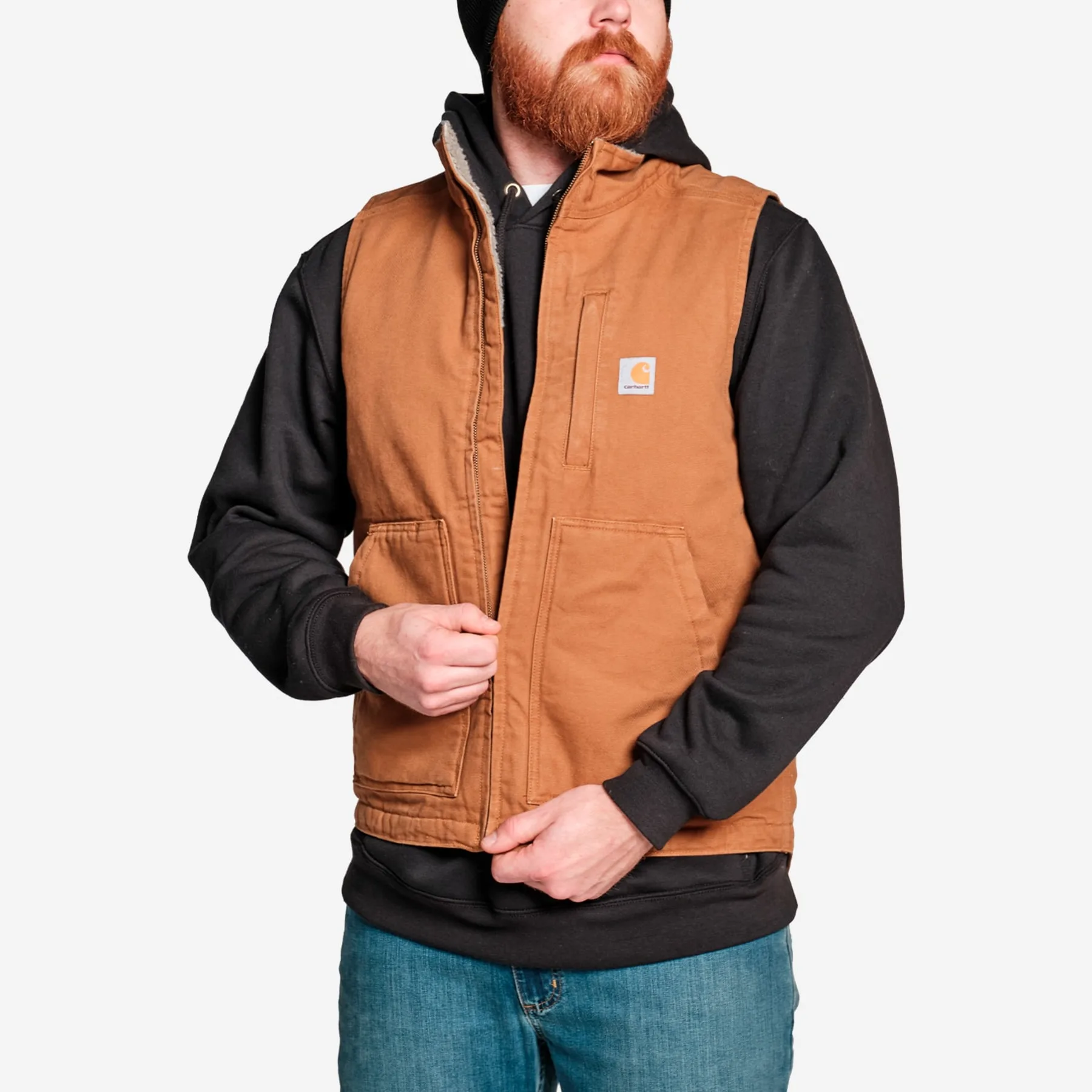 CARHARTT® Washed Duck Lined Mock Neck Vest, Carhartt® Brown