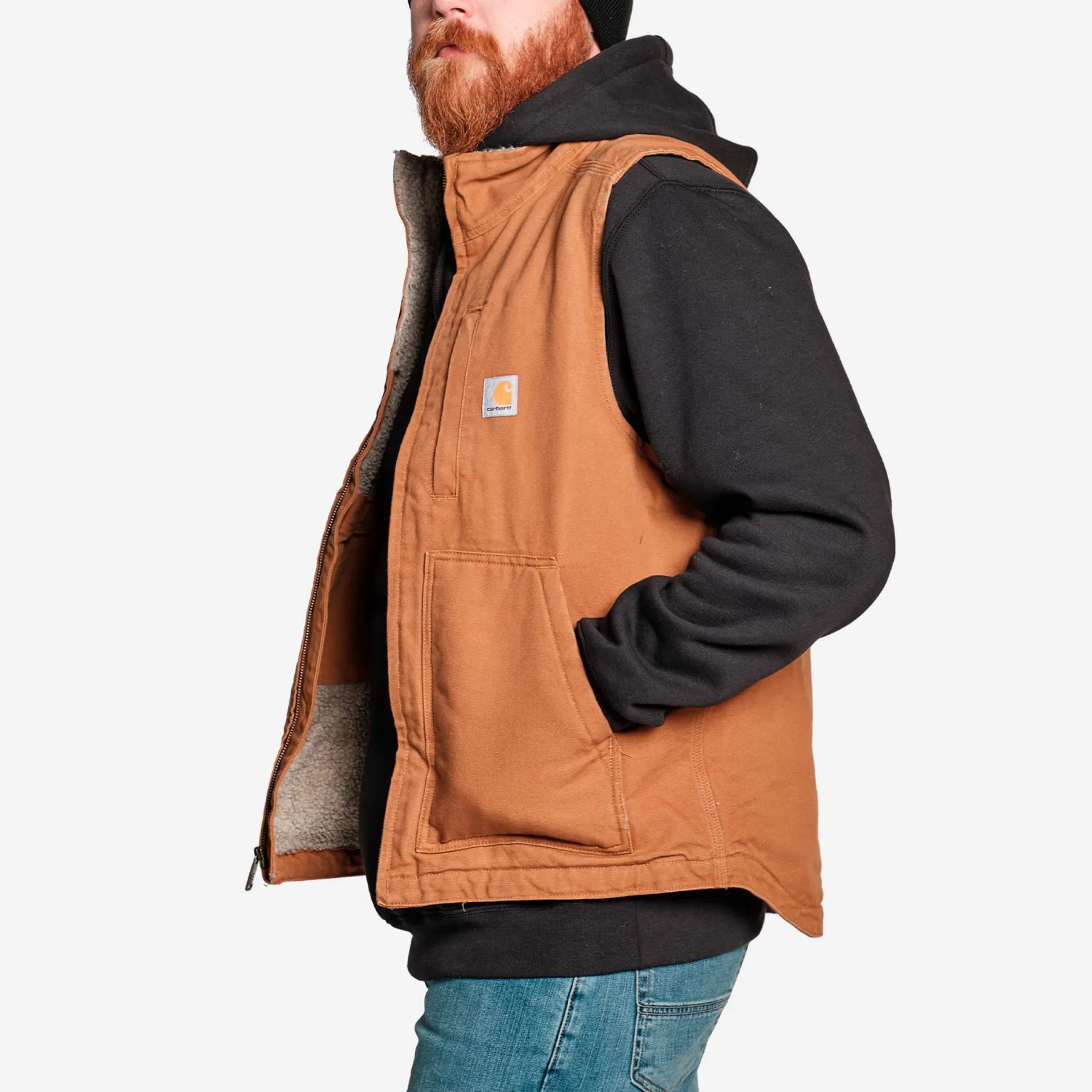 CARHARTT® Washed Duck Lined Mock Neck Vest, Carhartt® Brown