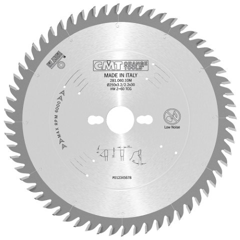 CMT Justersågklinga HW  (10EA13) 250x3,2/2,2x30 Z60 TF  ljuddämpad. PH combi 3