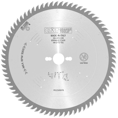 CMT Justersågklinga HW (10EA13) 300x3,2/2,2x30 Z72 TF  ljuddämpad. PH combi 3