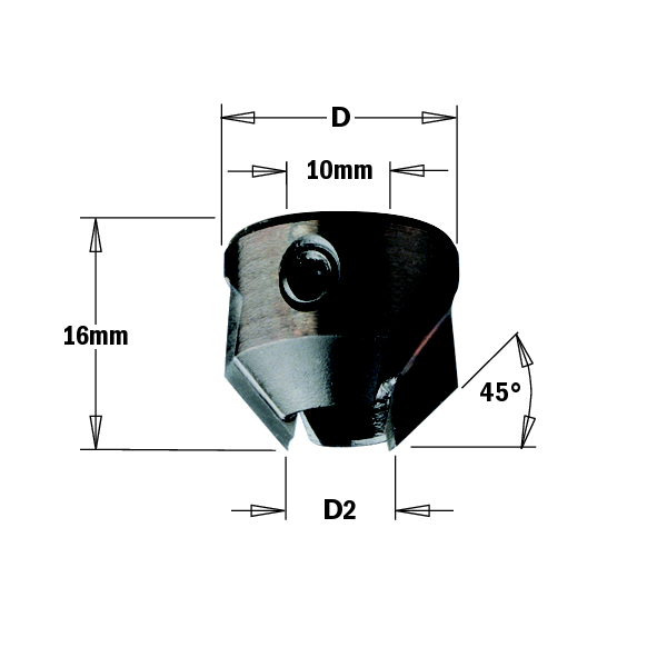 CMT Borrförsänkare D20 RH För centrumtappborr 5-10mm