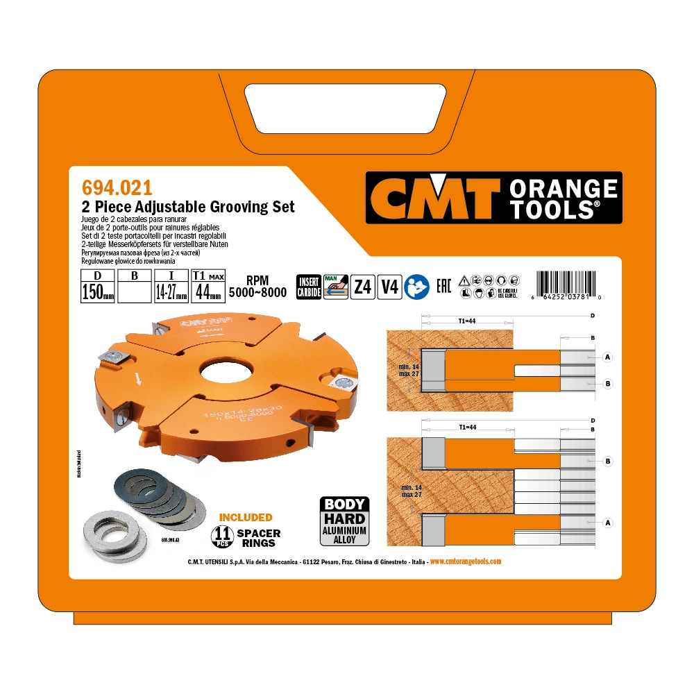 CMT Ställbar notfräs D150 d30 I14-27 T59 Z4+4 2 delad