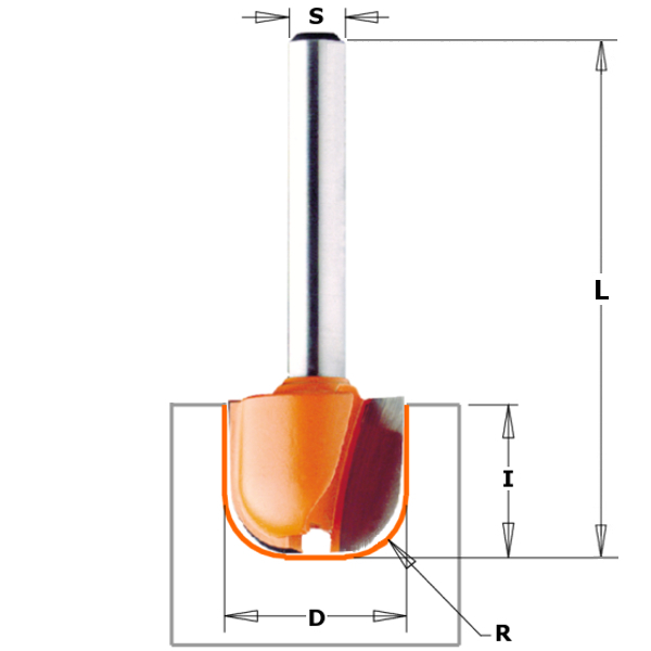 CMT Hålkälsfräs med flat botten S6,35 D11,1 I12,7 R3,2 L45,5