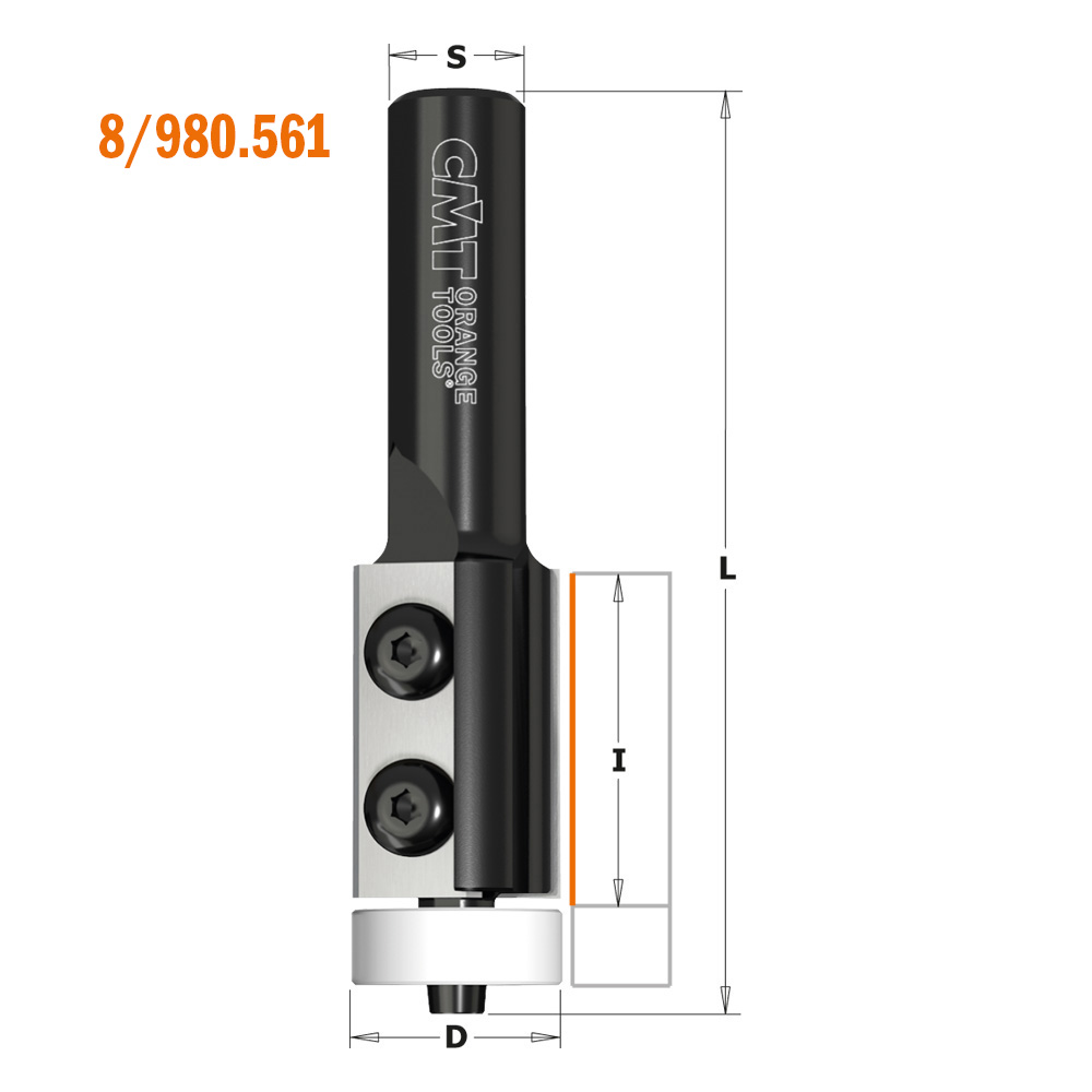 CMT Kantfräs rak vändsk HW Z2, kullager DELRINunders. Ø19,0x30/83,  S=12,0 RH