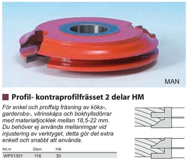 Profil-kontraprofilfrässet D116 d30 skär i HM