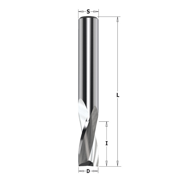 CMT Spiralfräs slät HM-solid för ALU & PVC Ø6x15/60  Z=2,  positiv, RH, 