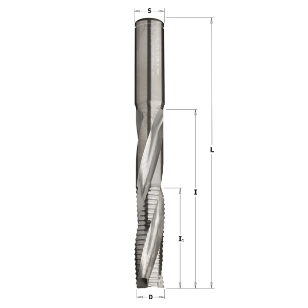 CMT Spiralfräs skrubb HW solid,  Z=3, för låskista Ø14x45/95/150 RH, positiv UpCut