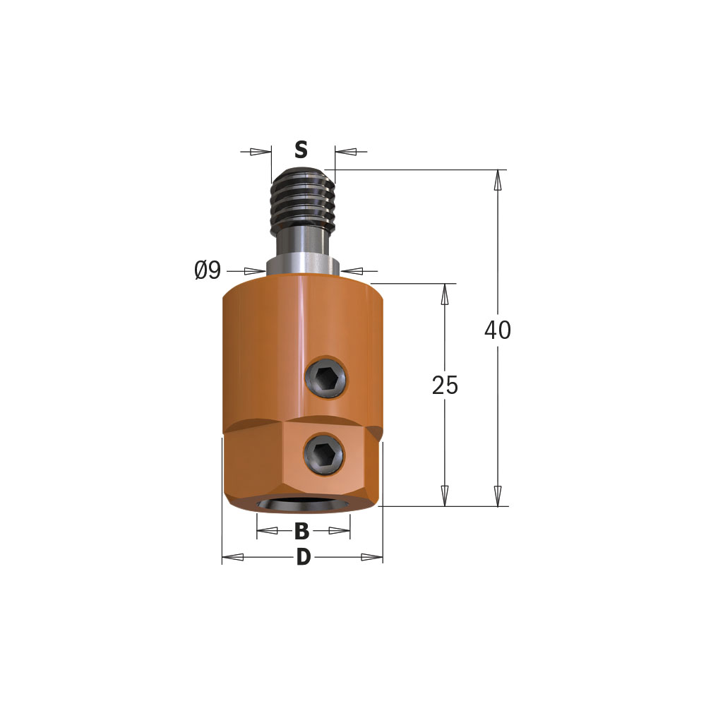 CMT Borrhållare Ø8/16, S=M8/ø9 L=25/40 RH för Masterwood, Morbidelli, Nottmeyer, mfl