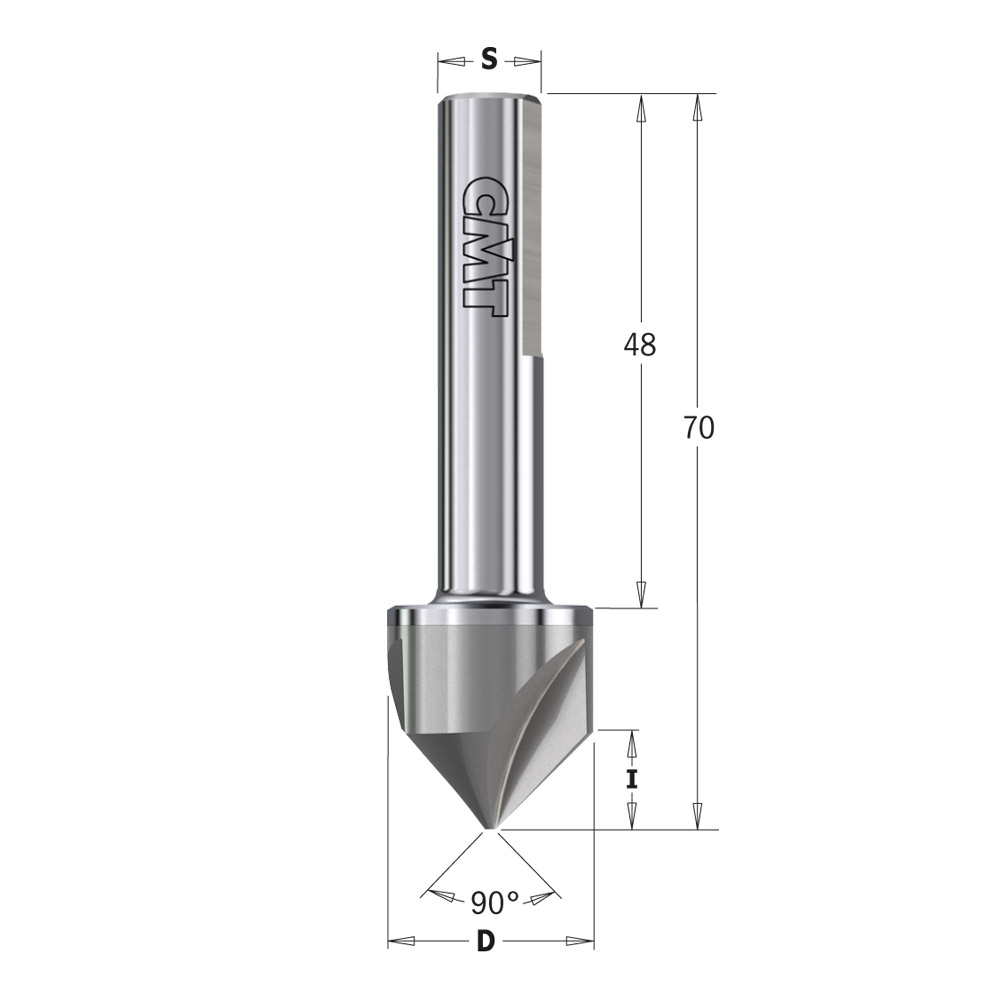 CMT Försänkare HW solid  Z=3, 45° Ø19,5x9,5/70  S=10x48 m plan & ställskr. RH