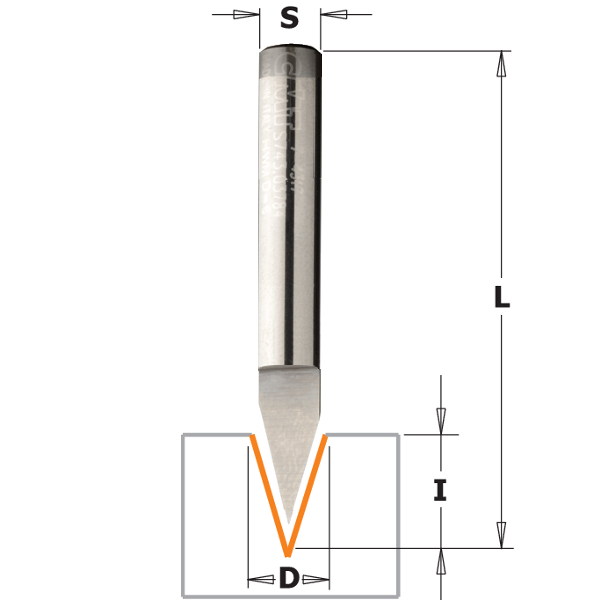 CMT Skriftfräs D6 I9 L50 S6 Z1 35⁰ i solid HM