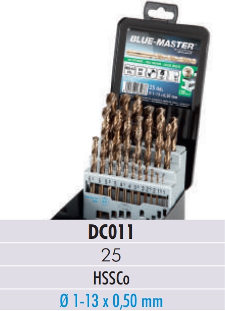 Borrsats 1-13 x 0,5 (25st) 135 ° spets HSS-Co 5% DIN338